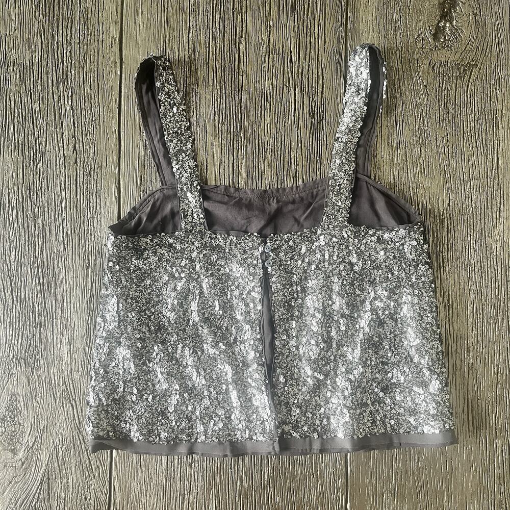 Abercrombie & Fitch Sequin Cropped Tank Top XS Silver Open Back Sparkly - Picture 8 of 12